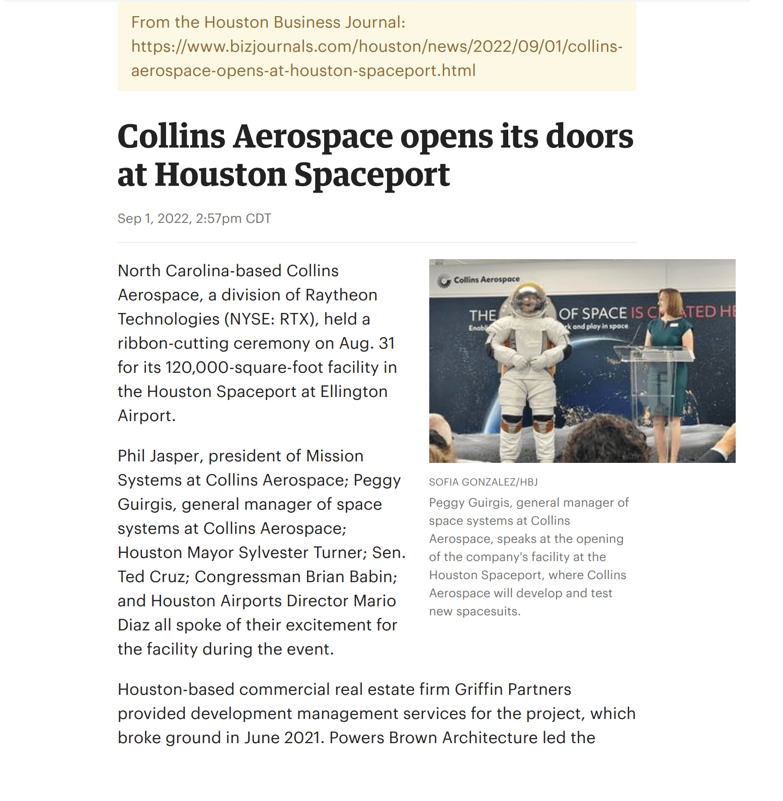 Collins Aerospace opens its doors at Houston Spaceport