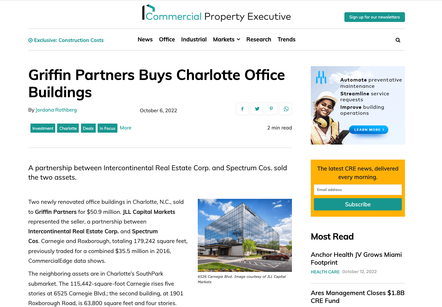 Griffin Partners Buys Charlotte Office Buildings