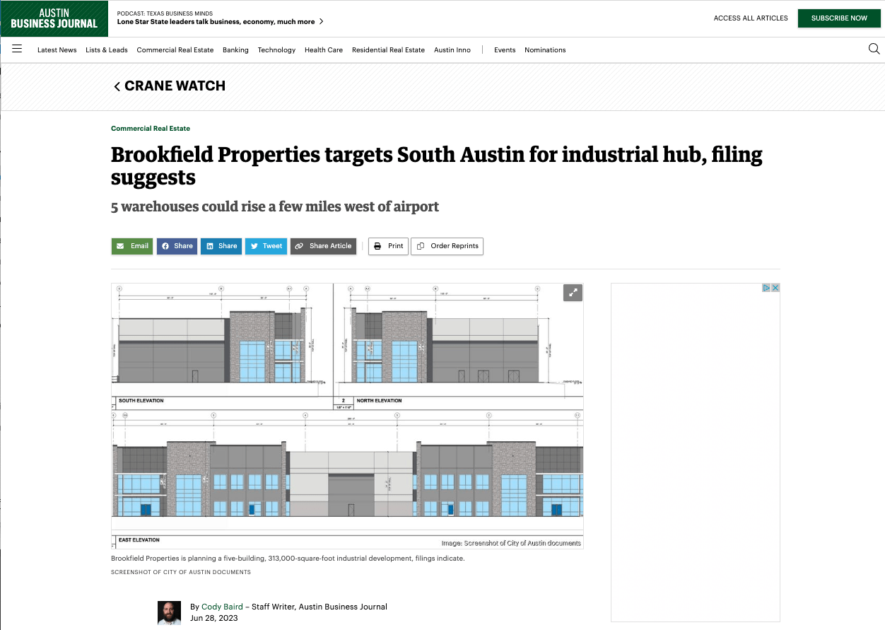Brookfield Properties targets South Austin for industrial hub, filing suggests