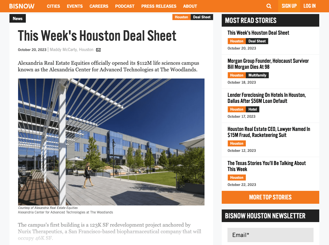 This Week's Houston Deal Sheet